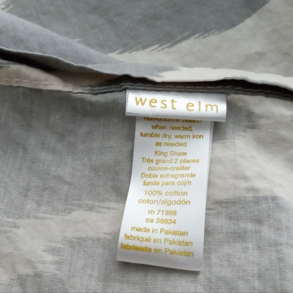 West Elm King Pillow Sham Case Gray White 34